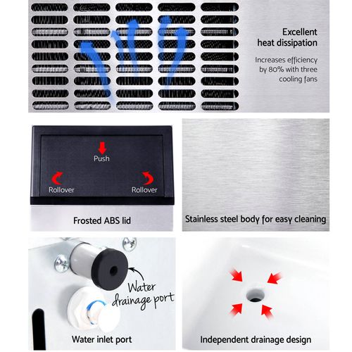 Devanti 45KG Commercial Ice Maker Machine Portable Ice Cube Tray Stainless Steel - Image 5