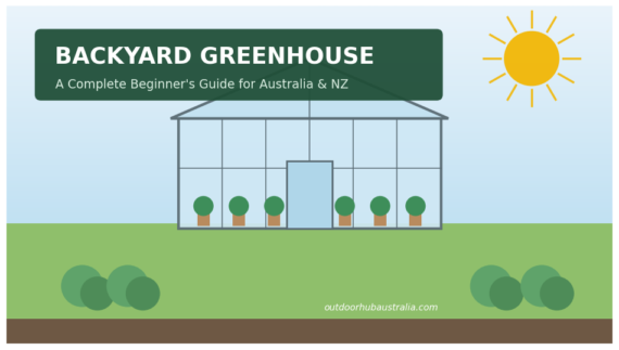 backyard greenhouse Australia set up in a suburban garden